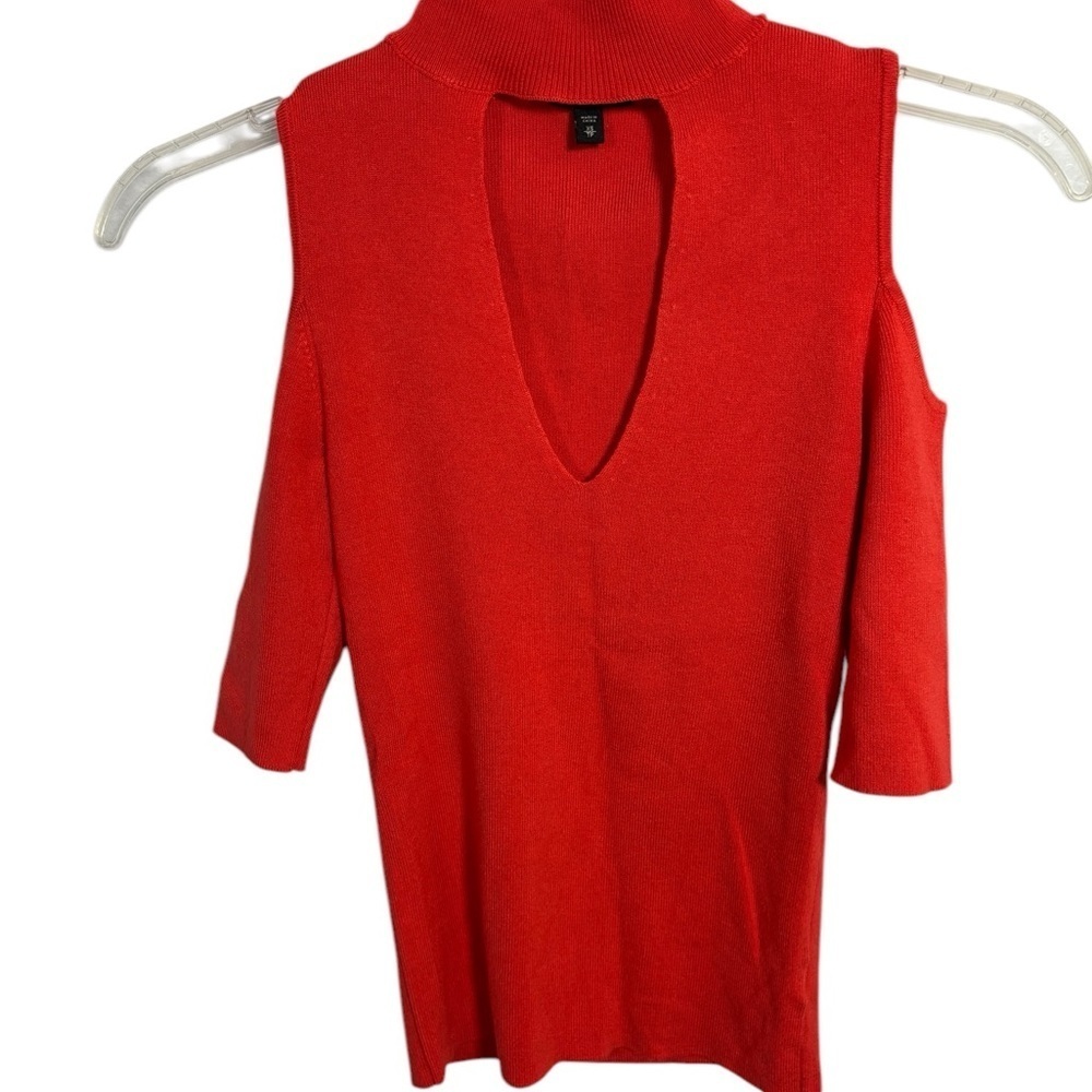 Express Orange Ribbed Cut-Out Shoulder Crewneck Sweater size XS